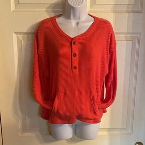 Abercrombie & Fitch Orange Ribbed Henley Top